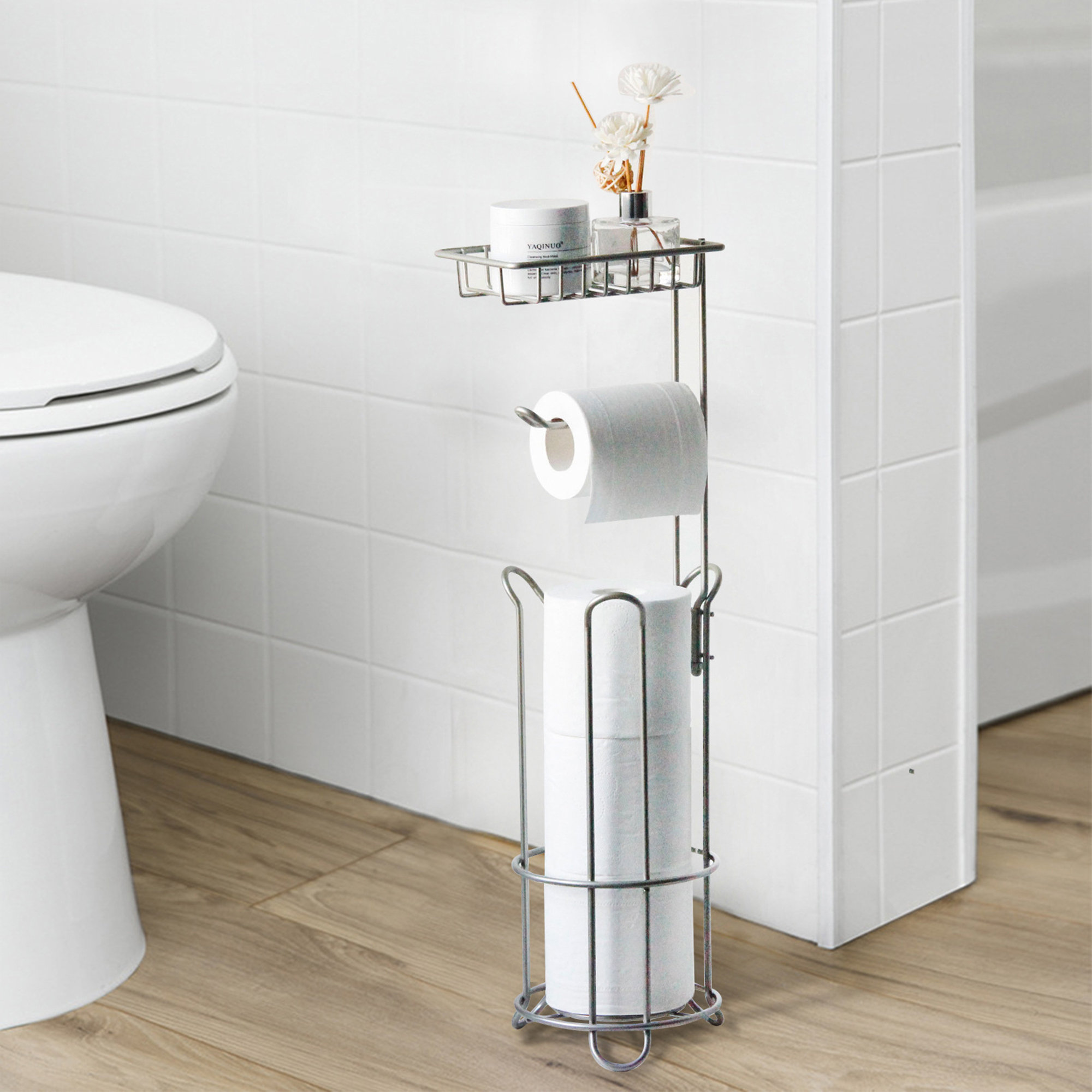 Delta Free Standing Toilet Paper Holder with Storage Shelf and