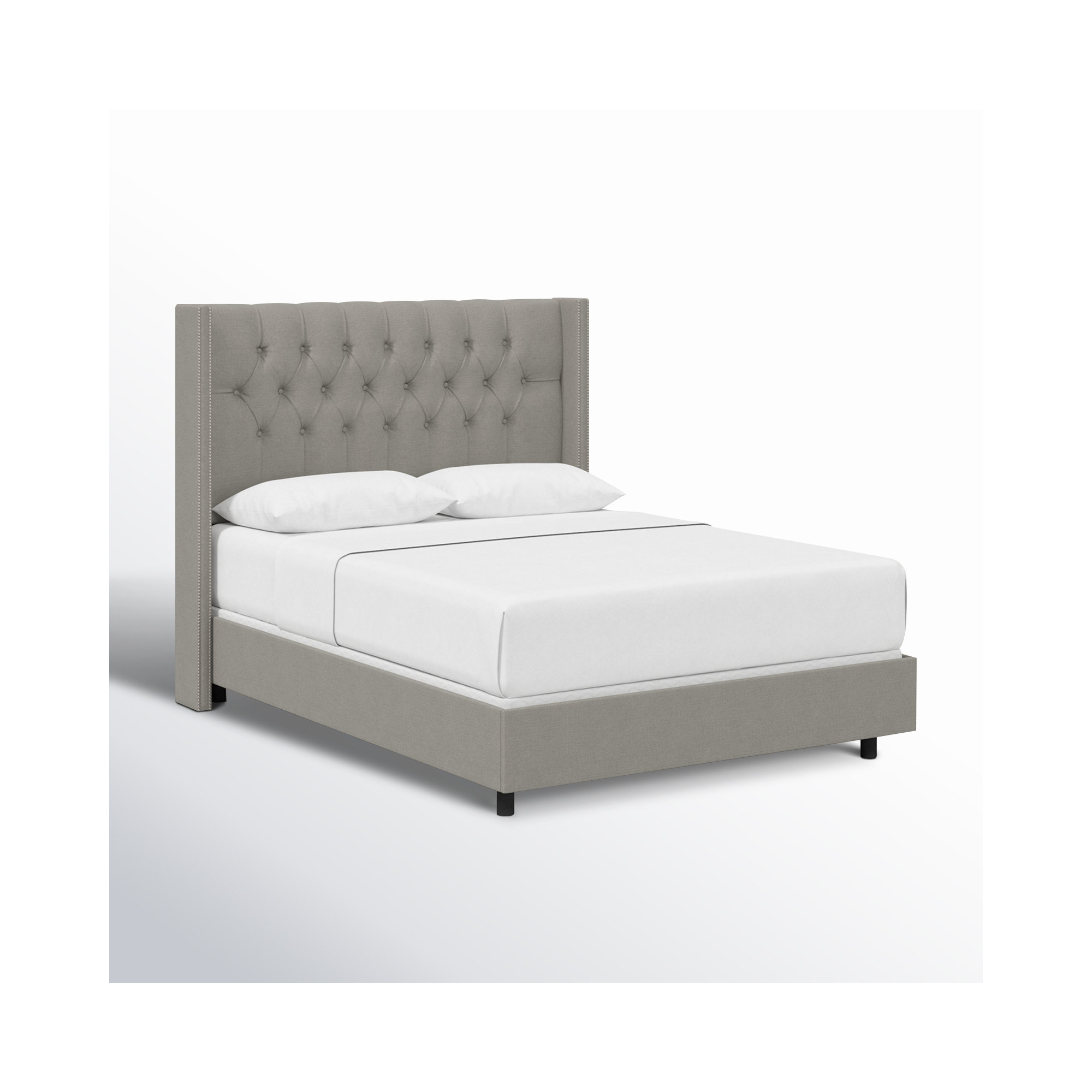 Breckin Upholstered Wingback Bed, King, Classic Grey Linen