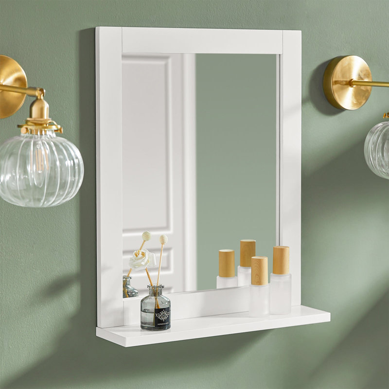 Miroir de salle de bain mural avec tablette de rangement, miroir de meuble-lavabo, blanc