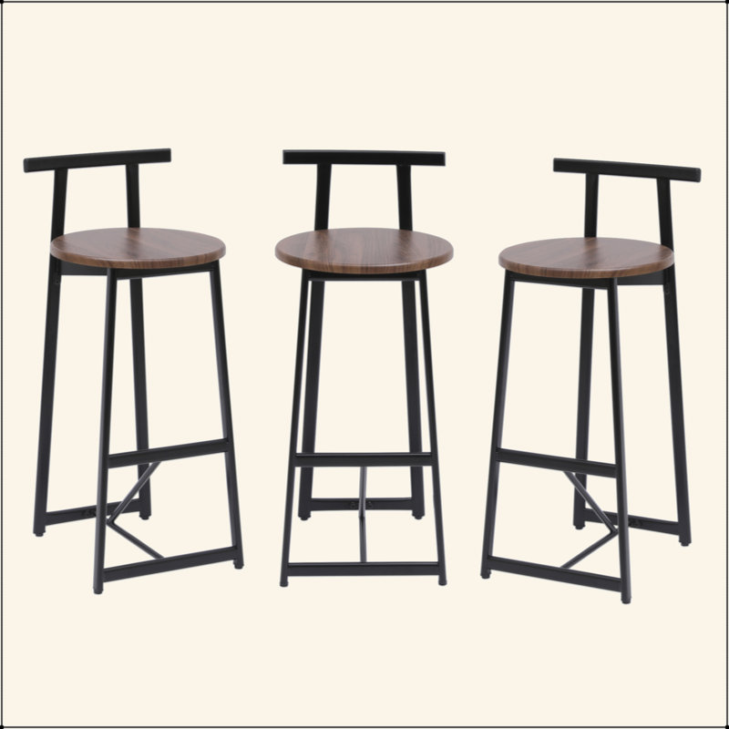 Ensemble de 3 tabourets de bar 27 "H 27" avec repose-pieds et chaises de cuisine modernes pour comptoir, Noir