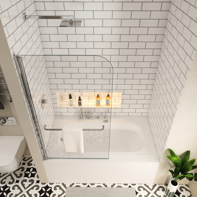 Écran de douche 1/4 "en verre trempé transparent pour baignoire avec barre à serviettes - modèle tendance pour salle de bain 3458