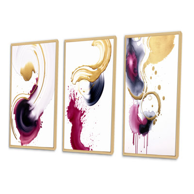 " Intensity Of Peace Magenta And Gold Series I " 3 - Pieces