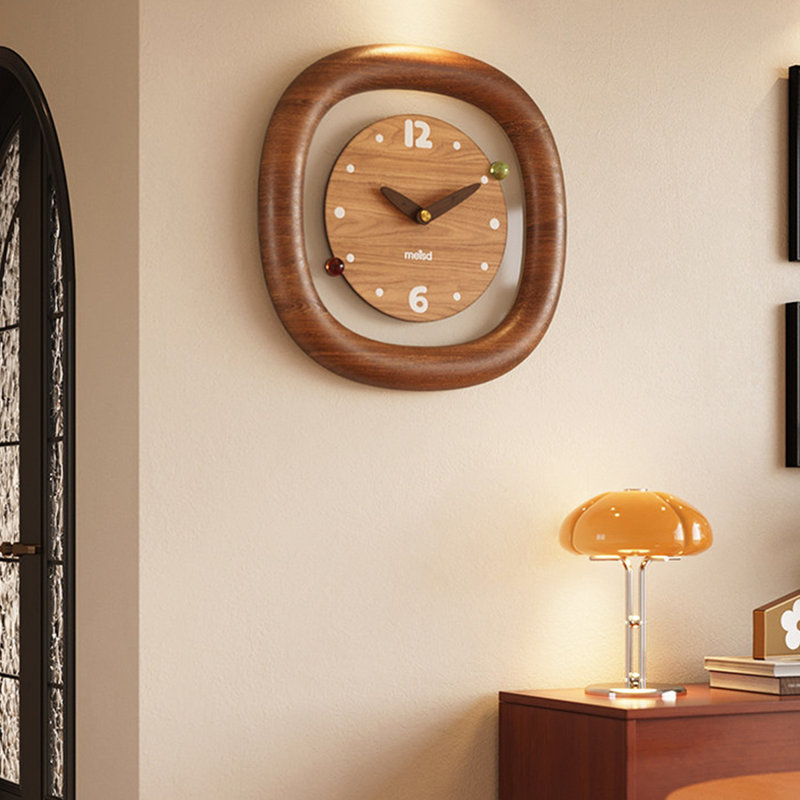 Horloge murale décorative carrée arrondie en bois massif brun, 11.81"H*11.81"W*1.97"D