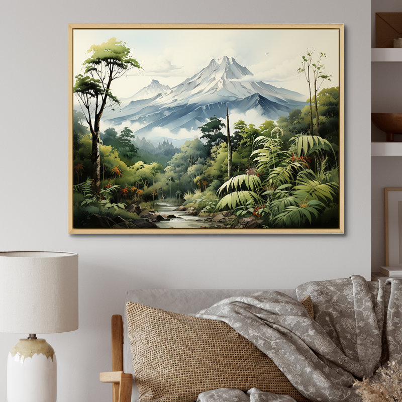 «Jungle Volcano Paradise» sur toile, Gold Picture Framed, H 12 po x l 20 po