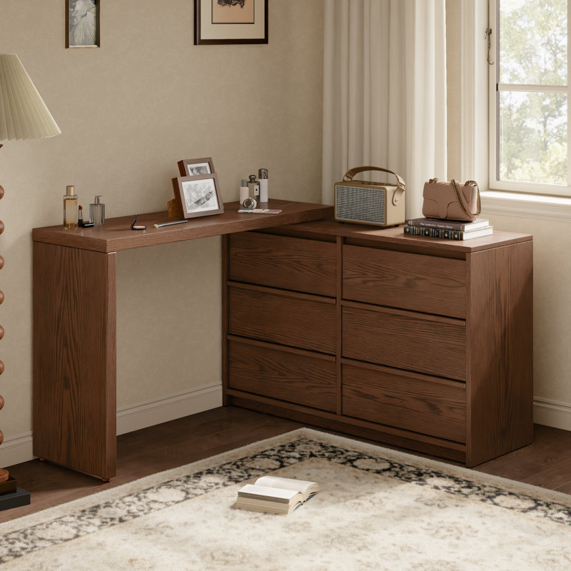 Anita Solid Wood Makeup Vanity with 6 Drawers, Adjustable & Storage