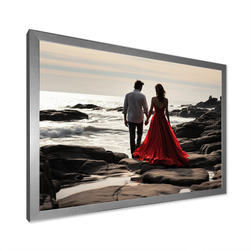 Beach Seaside Romance - Nautical & Beach Wall Art Living Room, Cadre simple argenté, H 34 po x l 44 po x P 1,5 po