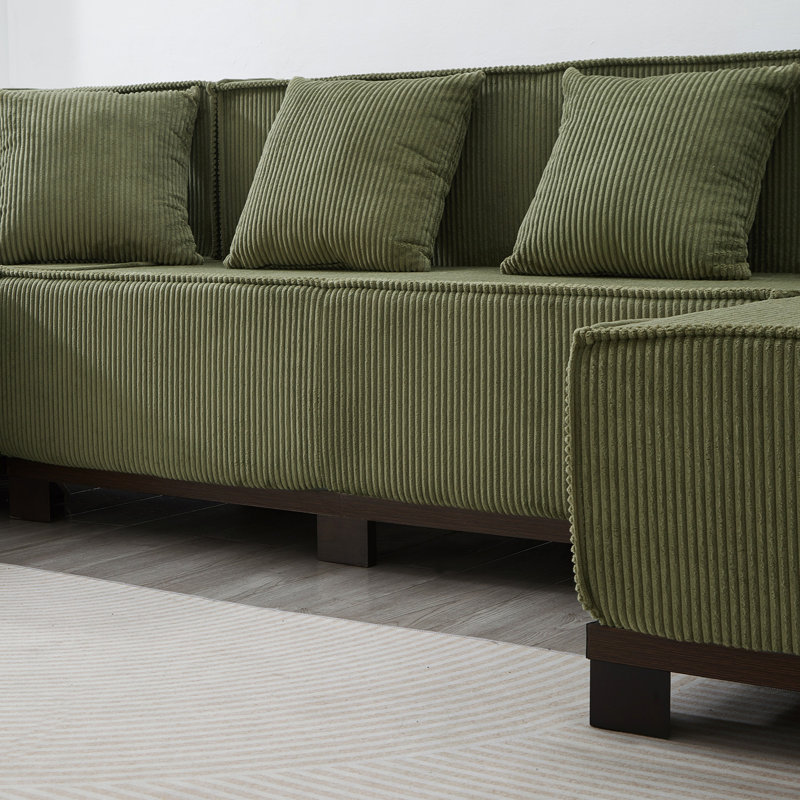 Canapé modulaire rembourré avec 4 coussins, Velours côtelé vert