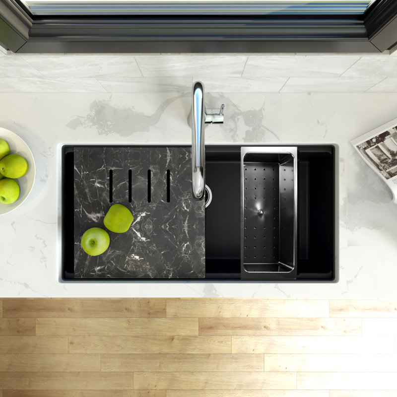 Plymouth 33.75'' L Single Basin Kitchen Sink, Matte Black