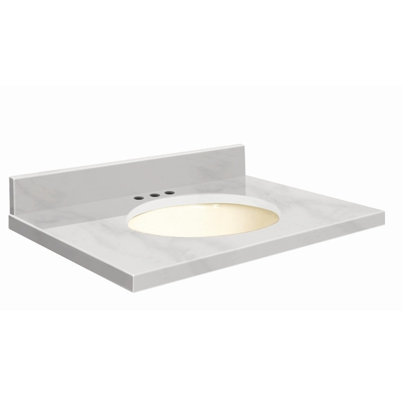 Dessus de salle de bain simple 31 po meuble-lavabo, Biscuit, Marbre de Carrare blanc, Central de 4 po