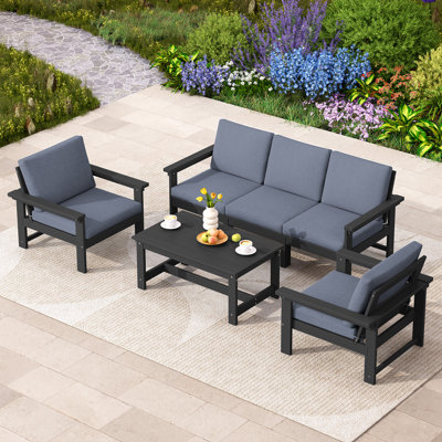 Ensemble Meubles De Jardin En Aluminium Gris Anthracite 7 Places Salon Exterieur Modulaire En Forme De L Table Avec 95622536