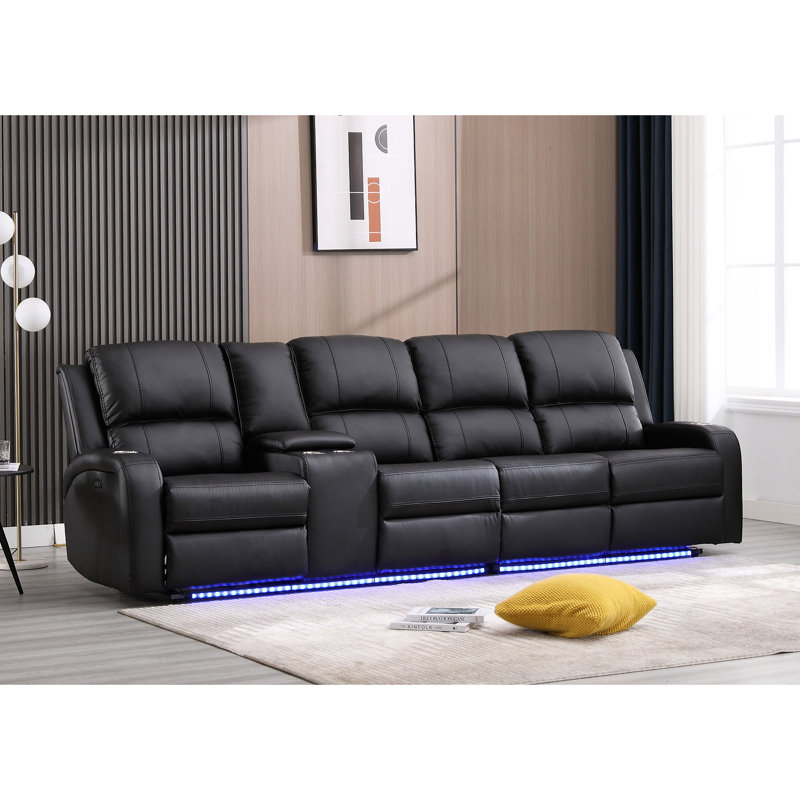 Vardie Faux Leather Power Reclining Sectional, Black Faux Leather