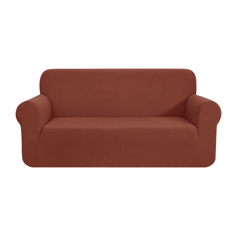 1 Piece Jacquard Spandex Stetch Box Cushion Loveseat Slipcover, Brick