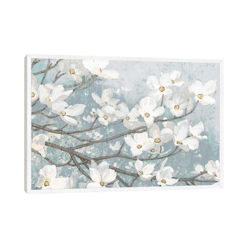 Dogwood Blossoms II In Blue Grey Crop by Arty Guava - Print on Canvas, 152.5 cm H x 101.5 cm W, White Framed