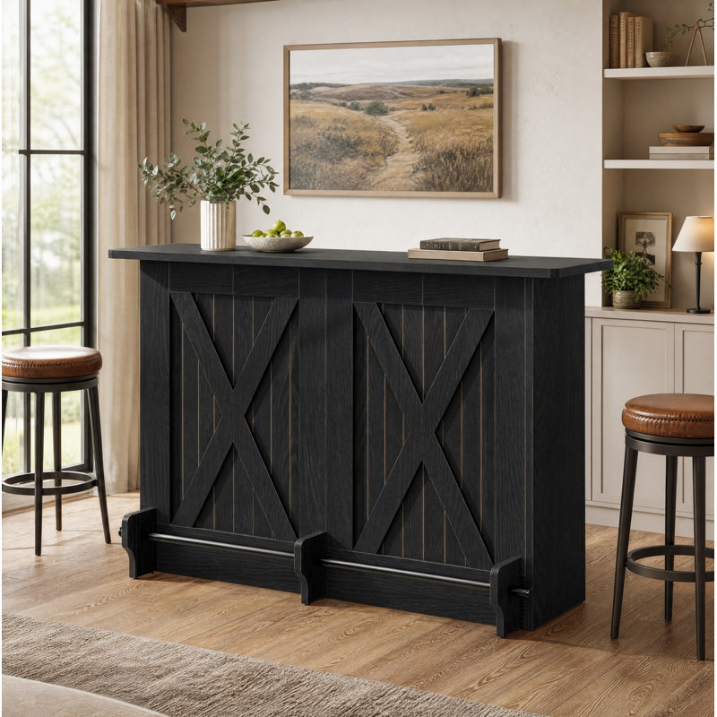 Home Bar Unit With 2-tier Shelves, Black