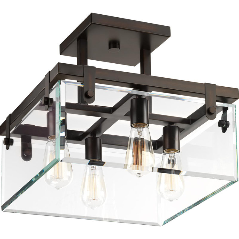 Glayse 4 - Light Steel Dimmable Lantern Square / Rectangle Chandelier, Antique Bronze
