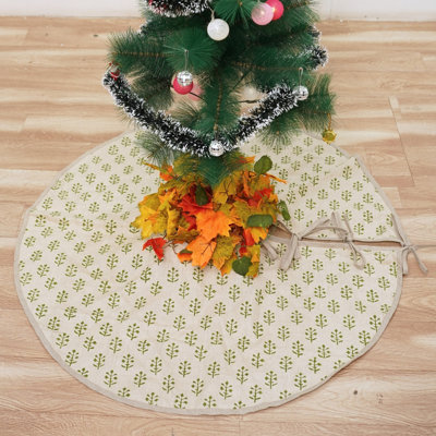 Jupe d'arbre en lin fabriquée à la main de 48 po Fab divine, tissu lourd et naturel pour décorations de Noël rustiques, de ferme et modernes - Jarul