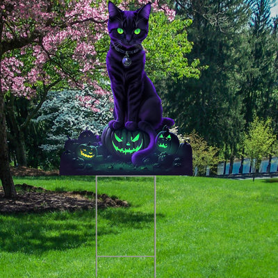 Scary Spooky Black Cat Halloween Waterproof Coroplast Plastic Yard Sign Lawn Sign Garden Stake Cardboard Standup