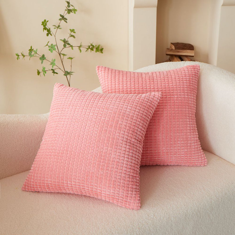 Light Pink  Set of 2 Corduroy Reversible Throw Pillows size  18"x18" square FULL set with inserts, 18" H x 18" W, Light Pink