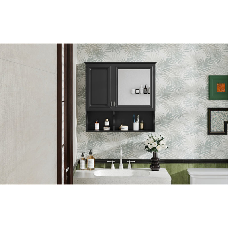 Armoire à pharmacie à miroir avec tablettes ouvertes, rangement mural avec portes et miroir, tablette réglable, armoire de rangement pour salle de bain au-dessus de la toilette