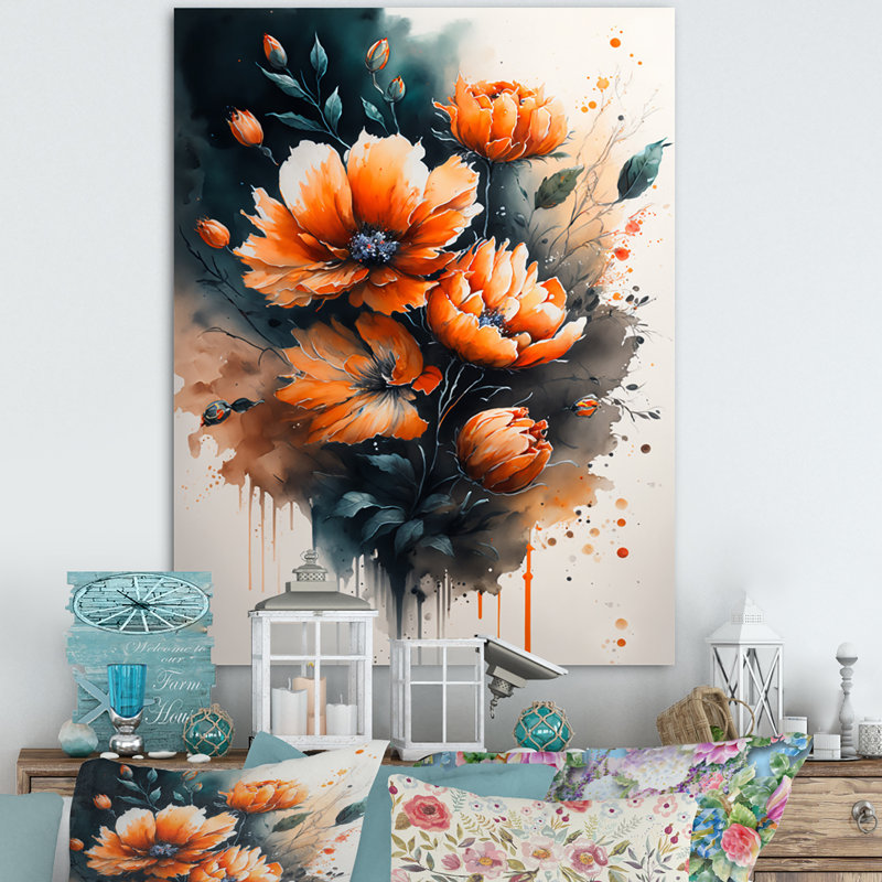 «Vibrant Orange Flower Bouquet», reproduction sur toile, H 20 po x l 12 po x P 1 po, Toile tendue