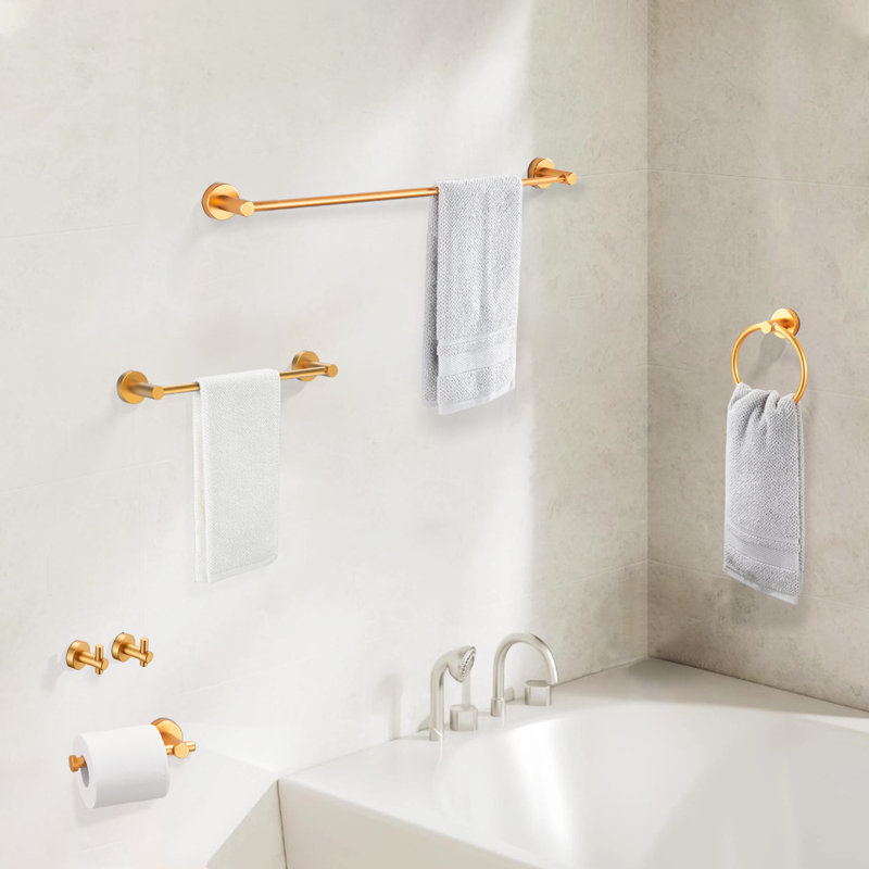 6-Piece Aluminum Bath Hardware Set In Brushed Gold, Brushed Gold