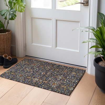 Tapis bleu marine intérieur / extérieur lavable à la machine Chantille ACN1130