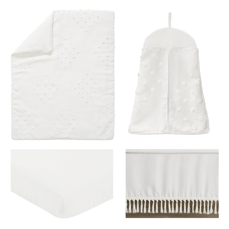Ivory Microfiber Boho Dot Toddler Comforter with Macrame Fringe
