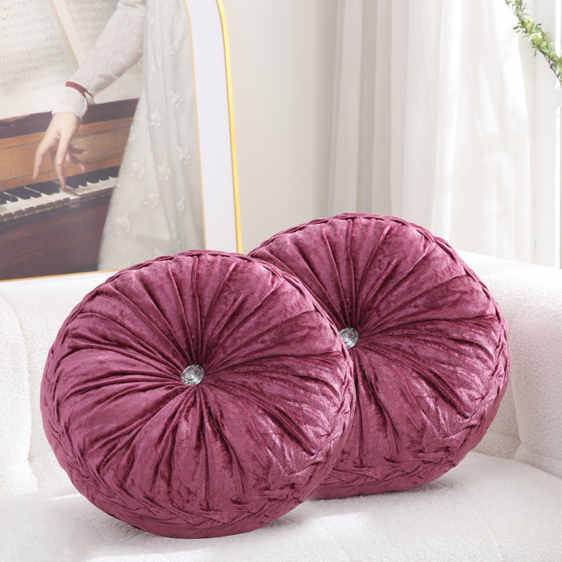 Velvet Round Decorative Pillow for Couch Decor 15-Inch (Set of 2), Purple