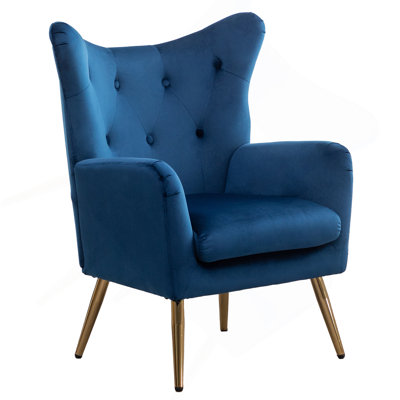 Stylish Button-Tufted Wing Back Accent Chair With Premium Interior And Modern Metal Legs For Enhanced Living Spaces