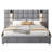 Velvet Queen Upholstered Bed with Built-in Reading Lamp & USB Port, Wide Headboard, Grey