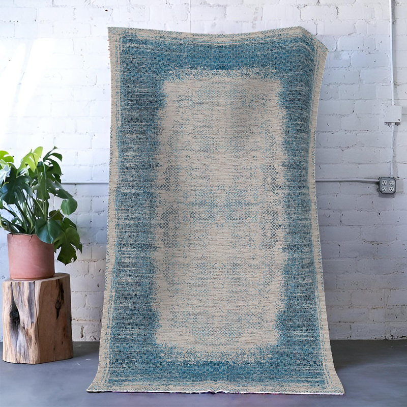 Tapis décoratif à motif abstrait bleu, Rectangle 3 pi 11,24 po x 5 pi 10,87 po