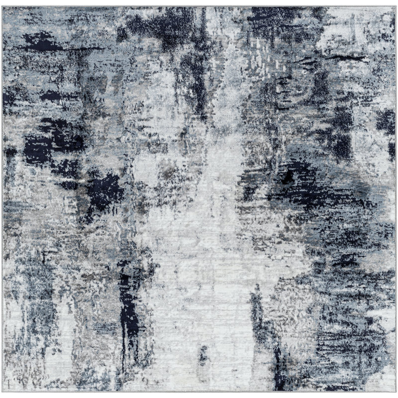 Abstract Area Rug, Black/Grey, Square 200 cm