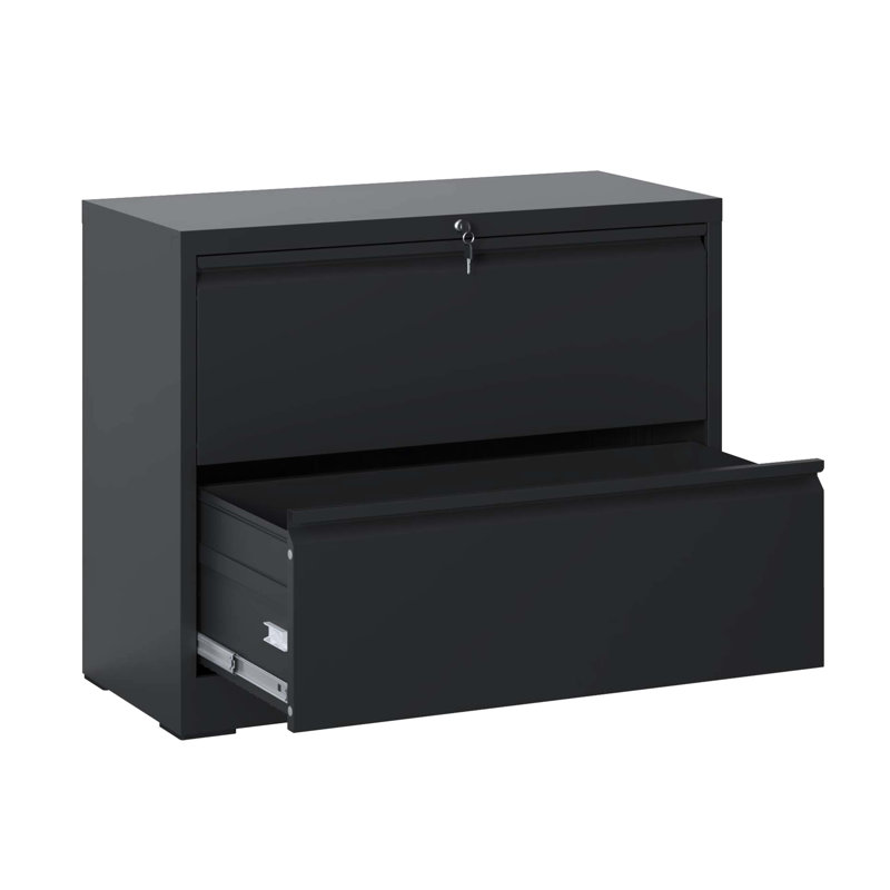 2 classeurs en métal avec serrure - espace pour les articles ménagers A4 / F4, glissières à extension silencieuse, première conception, documents de classement à installation rapide, fonctionnement du tiroir, caractéristiques, assemblage