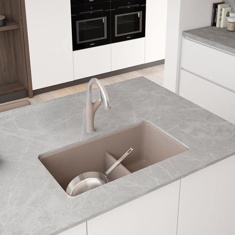Precis SILGRANIT 33" L x 18" W Double Bowl Undermount Kitchen Sink with Low Divide, Soft White