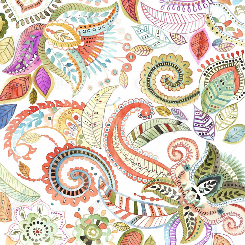 Aquarelle, motif cachemire floral | Décoration de chambre encadrée en toile