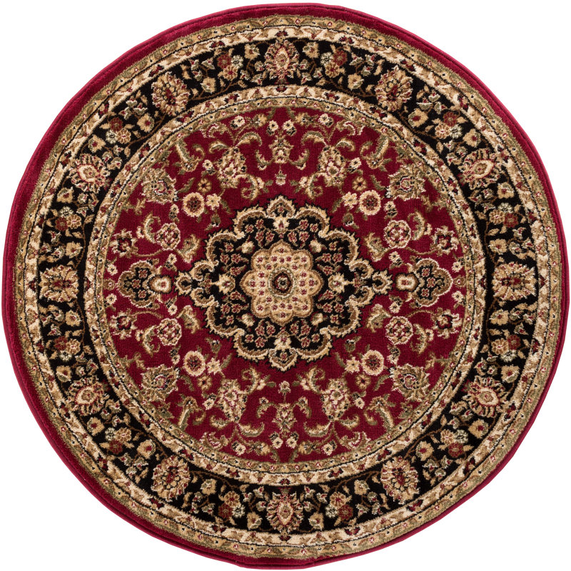 Romulus Power Loom Red/Beige/Black Medallion Kashan Rug, Round 160cm