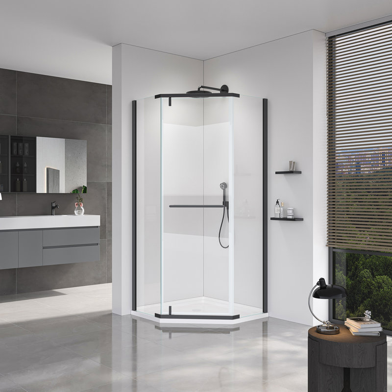 Pivot Shower Door, With 1/4" (6Mm) Tempered Glass-36*36*72 Inch(No Included Neo-Angle Shower Base ), Matte Black