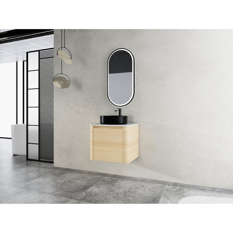 Meuble-lavabo de 24 po avec lavabo d'art en céramique, 1 porte à fermeture en douceur, Scratch et contreplaqué - Facile à nettoyer et à entretenir