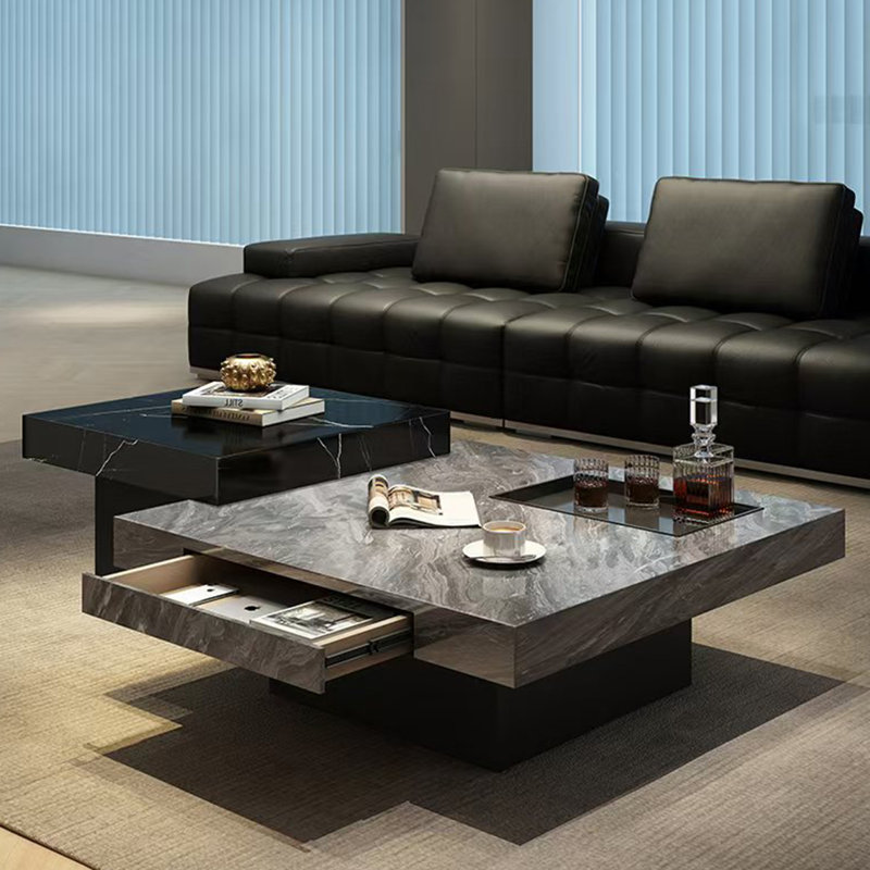 Ensemble de tables basses Luxury Rockboard, H 13,8 po x L 39,4 po x l 39,4 po, Noir / brun