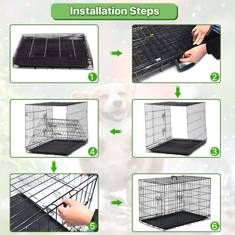 48 Inch Black Metal Wire Dog Crate with Divider