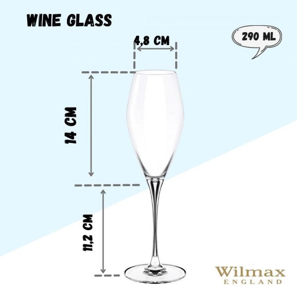 Wilmax Undina Glassware 290ml Champagne Crystal Glassware Set