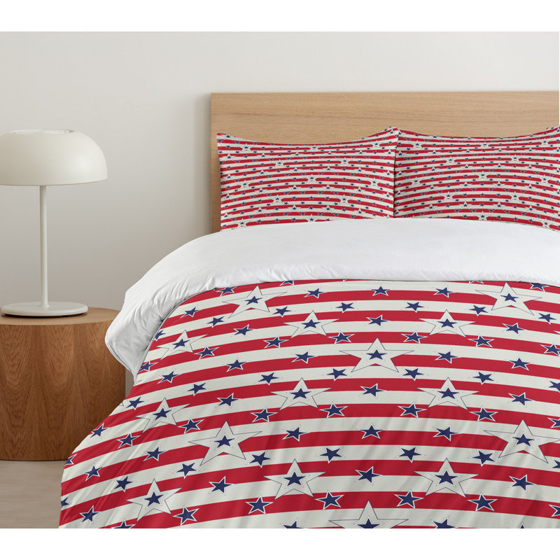 Patriotic Red White and Blue Microfiber Queen Duvet Cover Set