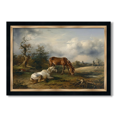 Deux chevaux dans les pâturages, v. 1825 - Frederic Gauermann - Toile encadrée sur mesure