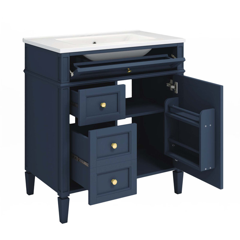 Meuble-lavabo de salle de bain avec lavabo supérieur, 30", Argent argent, Bleu