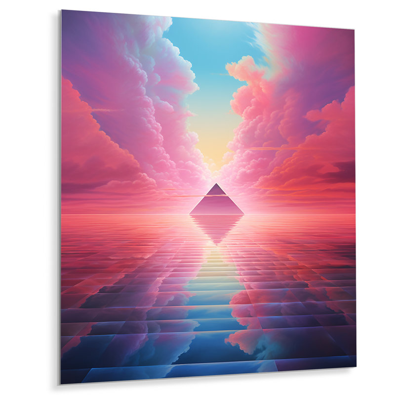 «Pink Diamond Horizon», art mural abstrait paysage, Métal métal, H 20 po x l 12 po x P 1 po
