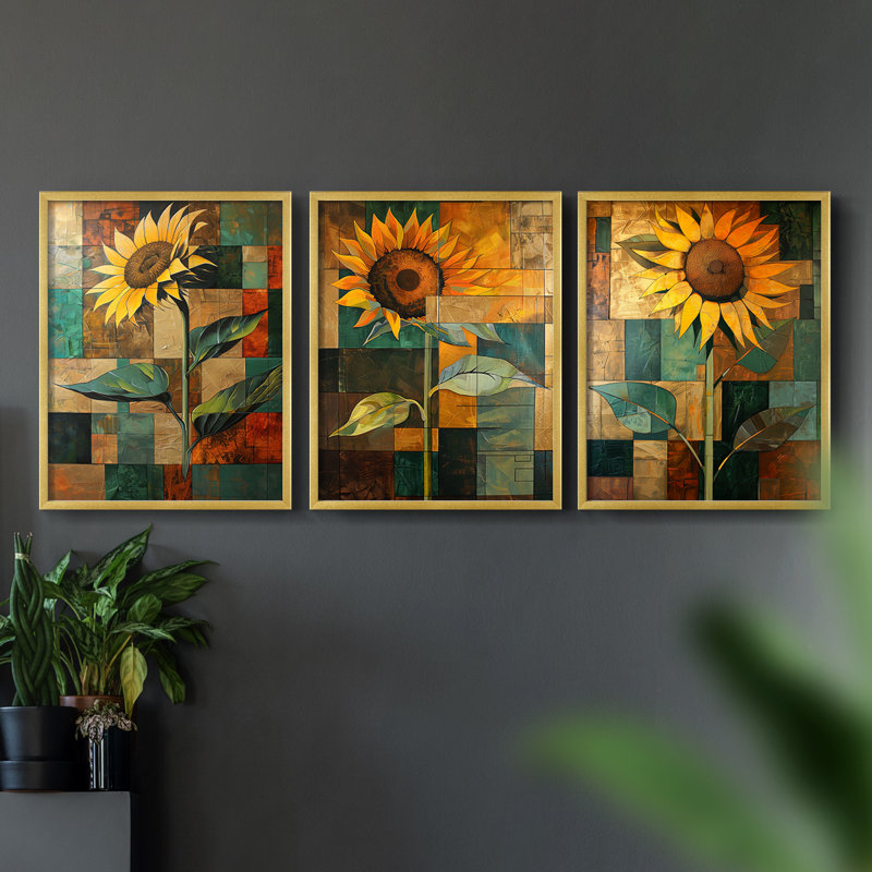 Étude florale CLXI -Set de 3 estampes giclées encadrées -Prêt à, Cadre doré, H 14 po x l 11 po