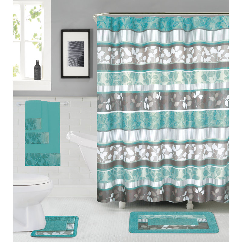 Ensemble de rideau de douche 3 pièces Stidstone, Turquoise