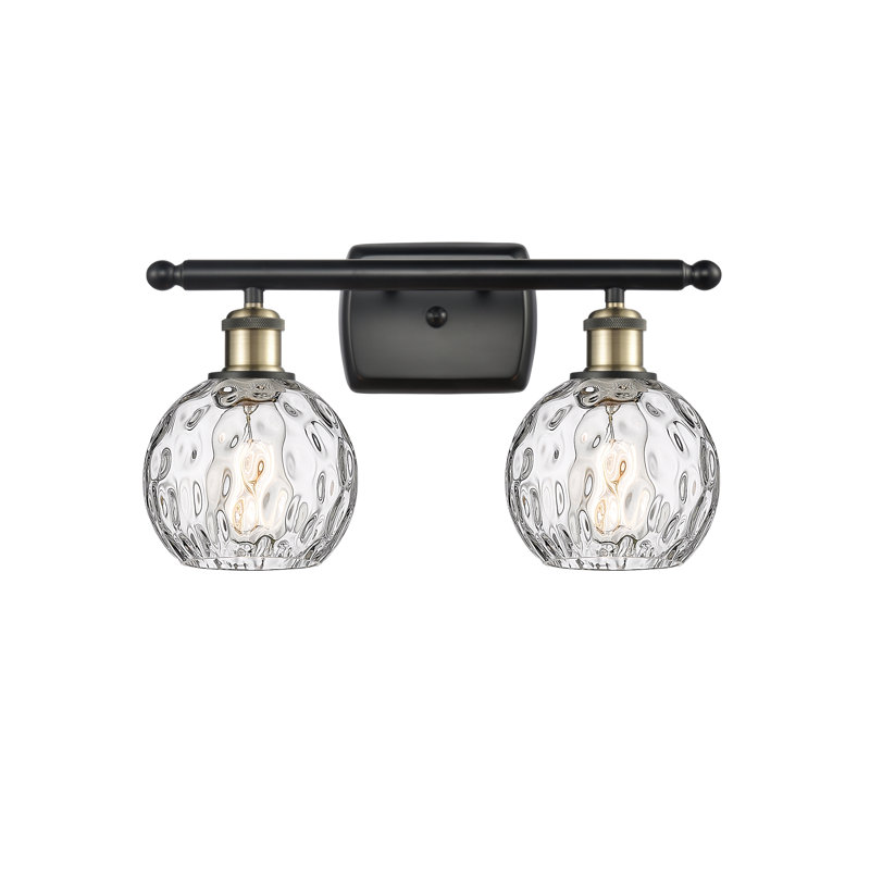 Éclairage pour salle de bain 2 lumières en acier et verre Cindi, DEL, Laiton antique noir
