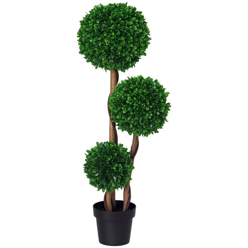 Topiaire de buis artificiel en pot, H 43,25 po x l 11,75 po x P 11,75 po, Vert foncé 1