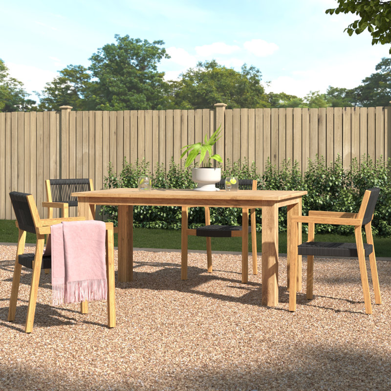 Gabby Rectangular Reclaimed Teak 4 Person Outdoor Dining Set, Natural/Black